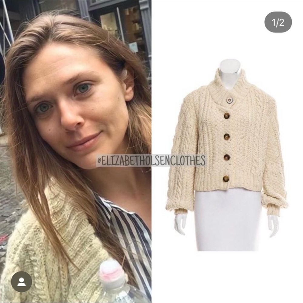 ASO Elizabeth Olsen Doen Cardiff Sweater Cardigan in Speckled Cream XS